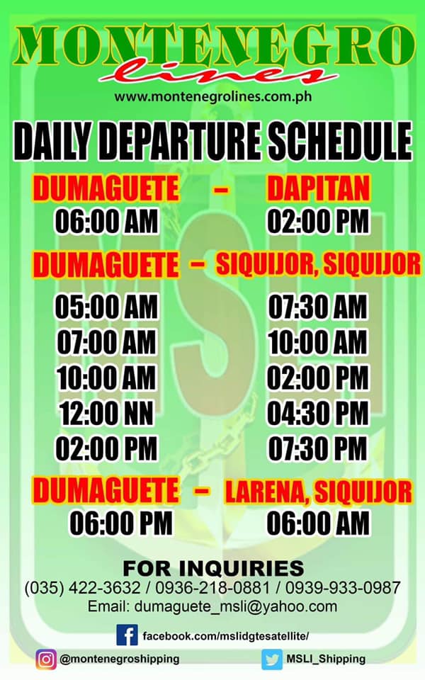 Montenegro Lines Dumaguete-Dapitan Ferry Schedules