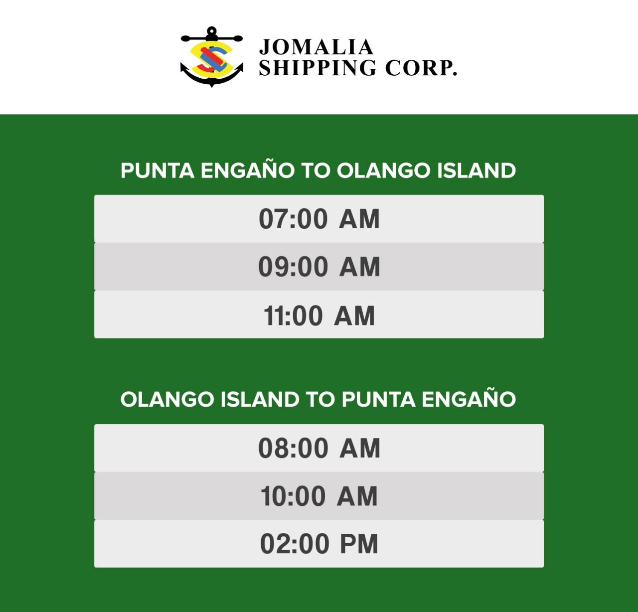 Jomalia Shipping Punta Engano-Olango Island Ferry Schedules