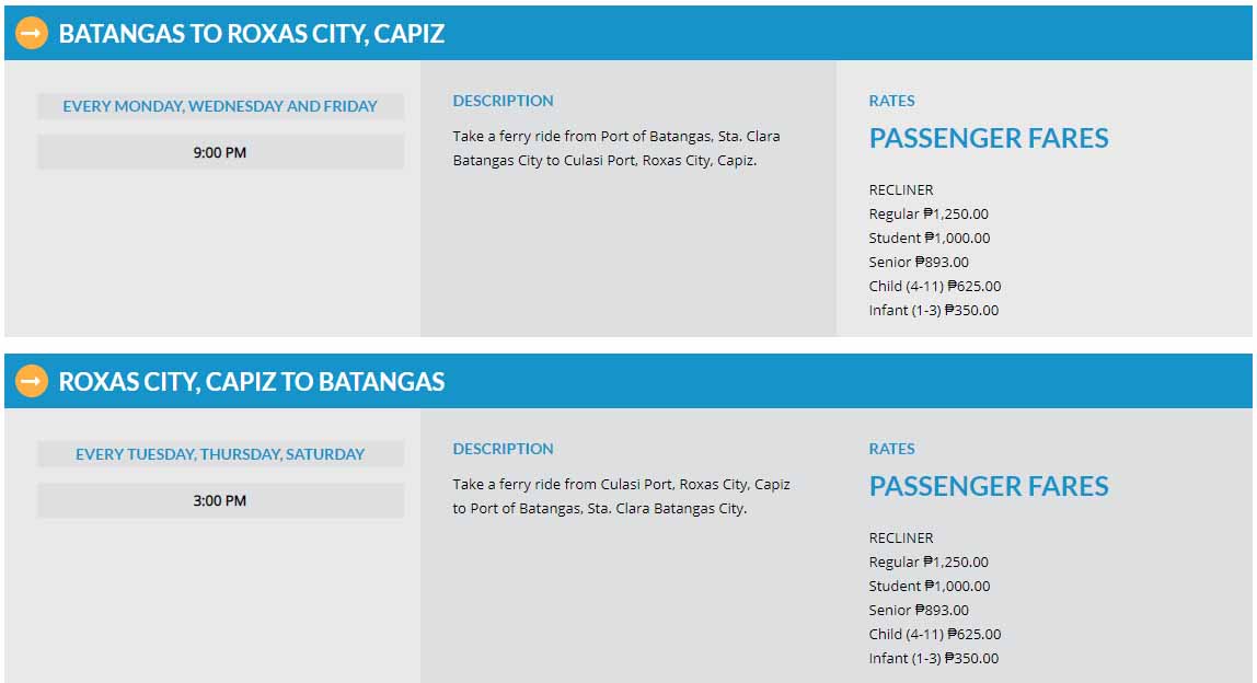 Batangas to Roxas and v.v.: Starlite Ferries Schedule & Fare Rates