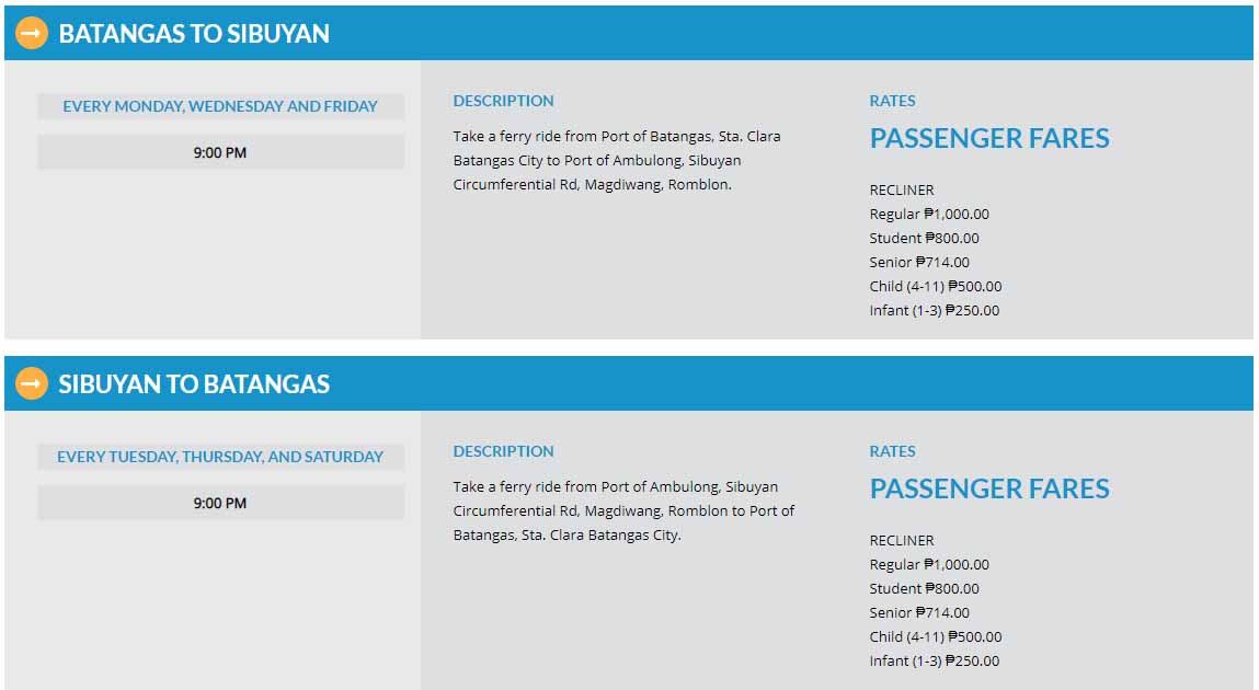 Starlite Ferries Batangas-Sibuyan Ferry Schedules