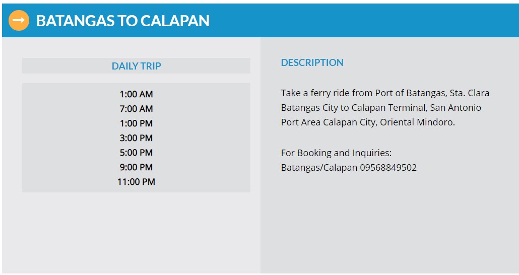 Starlite Ferries Batangas to Calapan Ferry Schedule