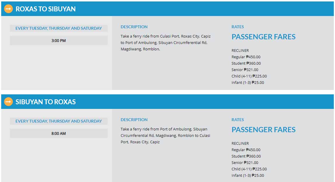 Starlite Ferries Roxas-Sibuyan Ferry Schedules