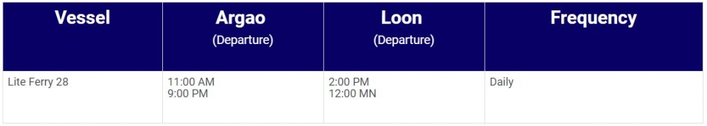 Lite Ferries Argao-Loon Ferry Schedule