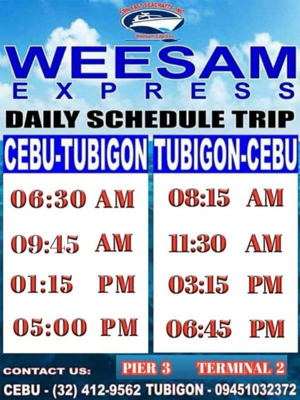 Cebu To Tubigon And Vv Weesam Express Schedule And Fare Rates