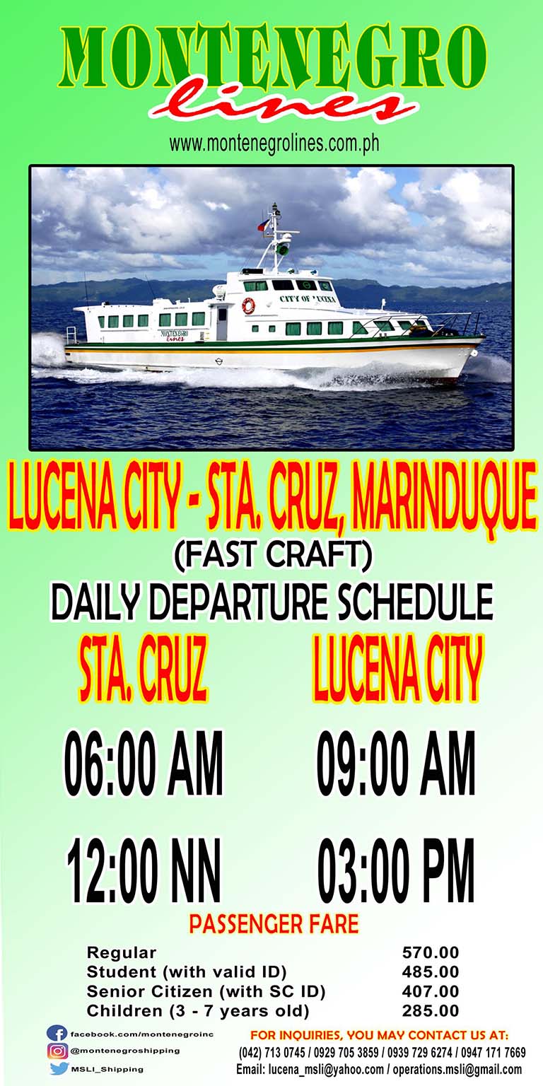 Montenegro Lines Lucena-Santa Cruz Ferry Schedule and Fares