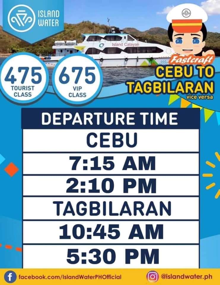 Cebu to Tagbilaran and v.v. Island Water Schedule & Fare Rates