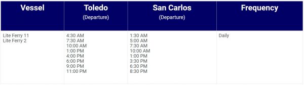 2020 Lite Ferry San Carlos-Toledo Schedules and Ticket Fares
