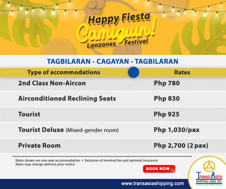 Tagbilaran to Cagayan de Oro and v.v. TransAsia Schedule & Fares