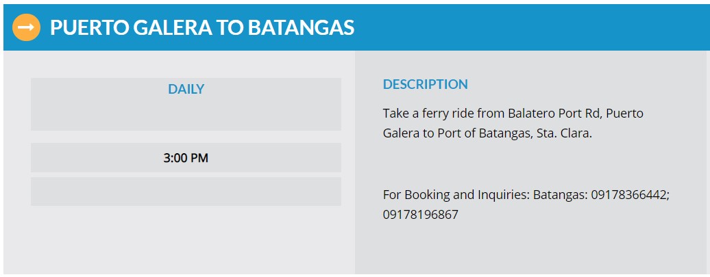 Starlite Ferries Puerto Galera to Batangas Ferry Schedule