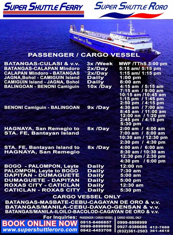 Hagnaya to Bantayan and v.v. Super Shuttle Ferry Schedule & Fares