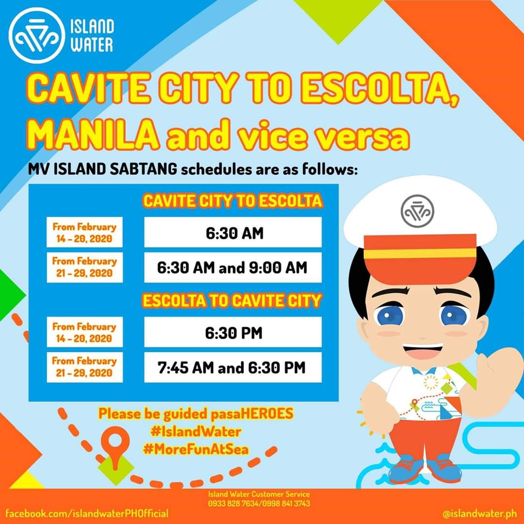 Island Water Cavite-Escolta, Manila Ferry Schedule
