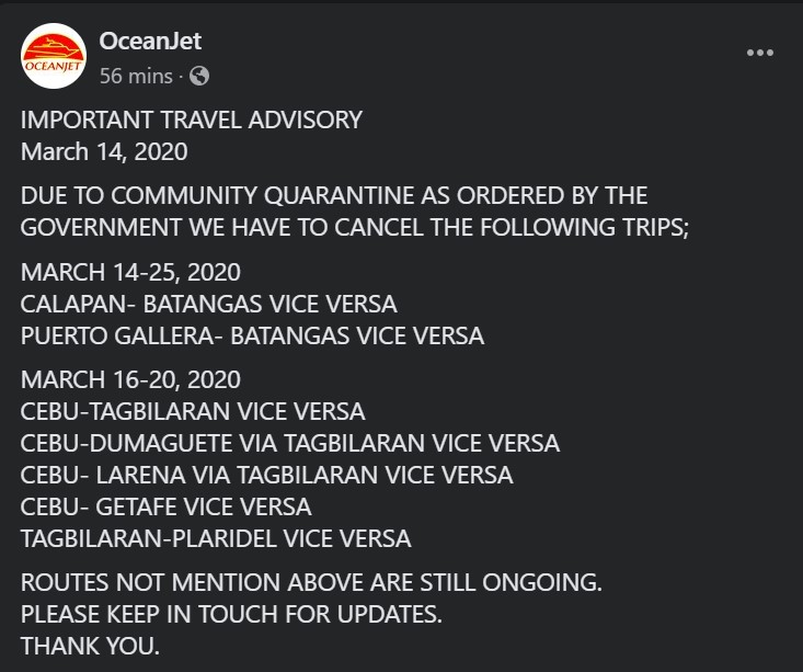 OceanJet Travel Advisory
