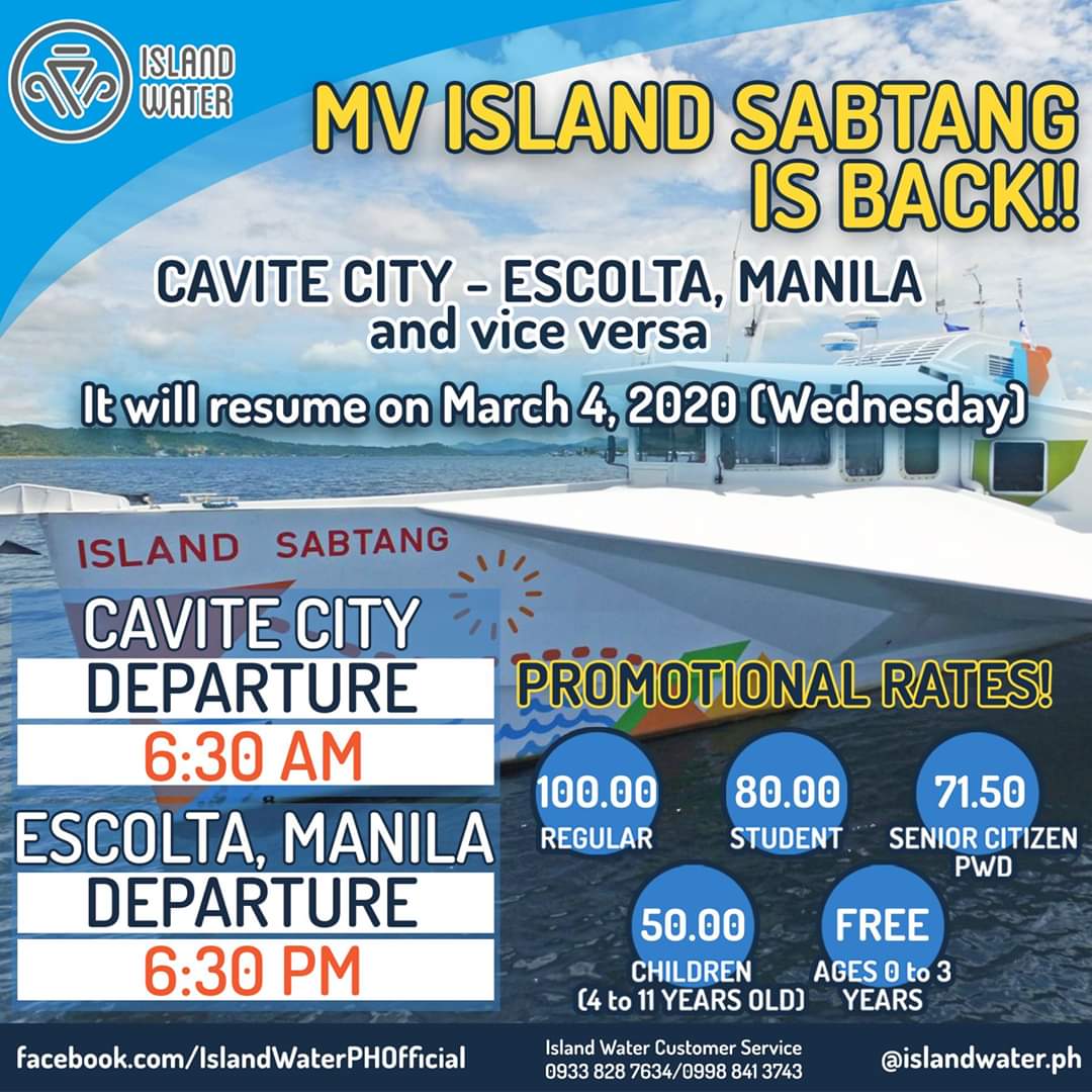 Island Water Cavite-Escolta Ferry Schedules and Fare Rates