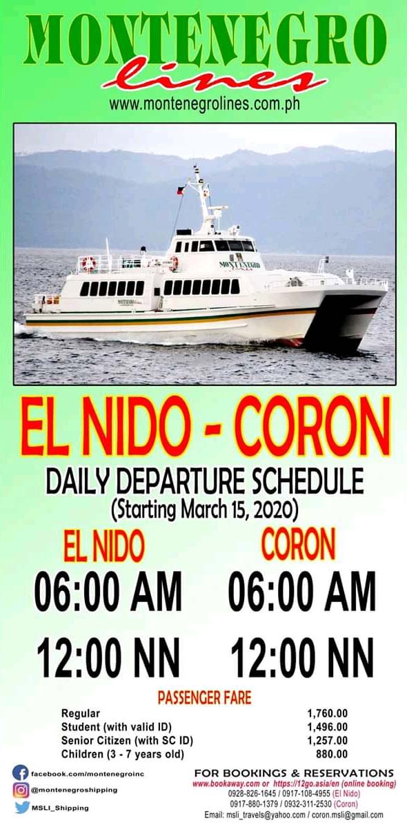 Montenegro Lines El Nido-Coron Ferry Schedule and Fares