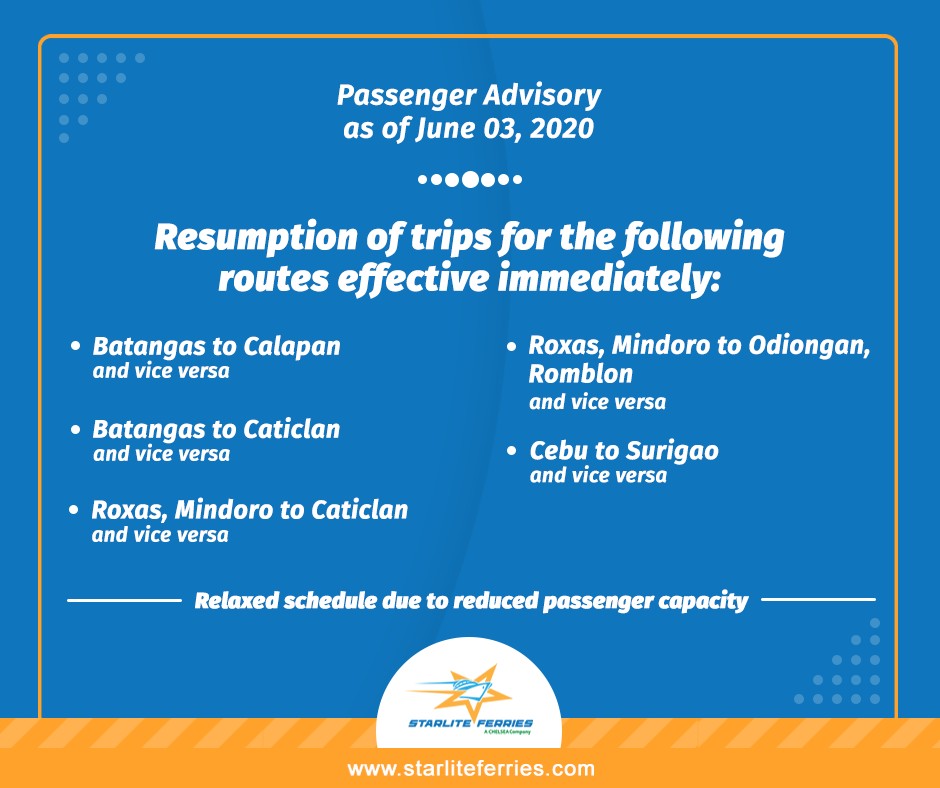 Starlite Ferries Travel Advisory