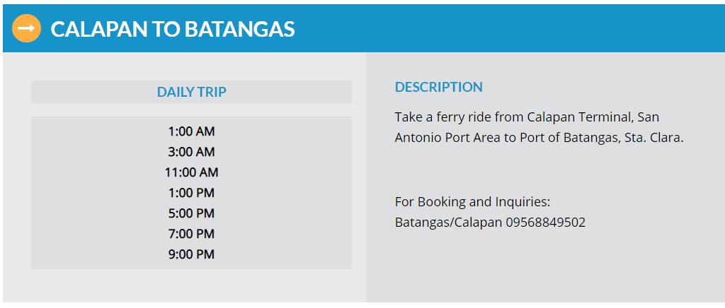 Starlite Ferries Calapan to Batangas Ferry Schedule