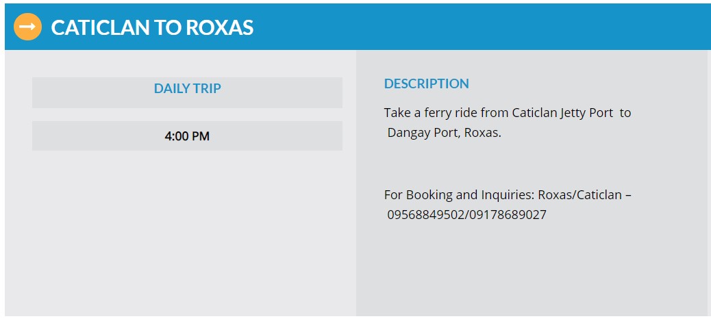 Starlite Ferries Caticlan to Roxas Ferry Schedule