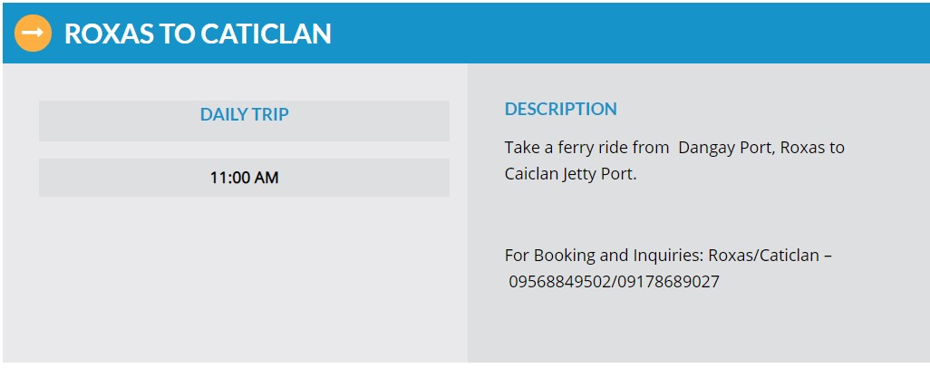 Starlite Ferries Roxas to Caticlan Ferry Schedule
