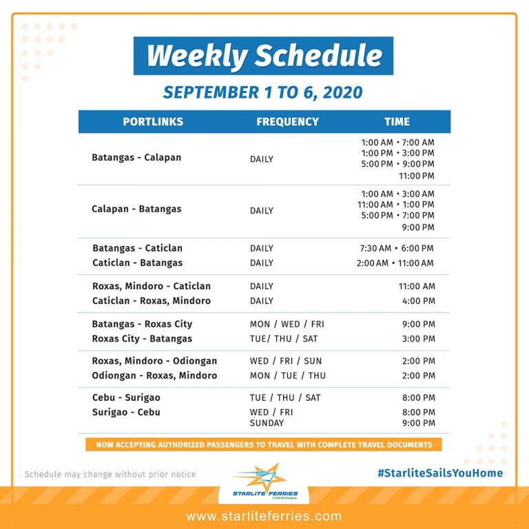 2020 Starlite Ferries BatangasCaticlan Schedule, Fares & Booking