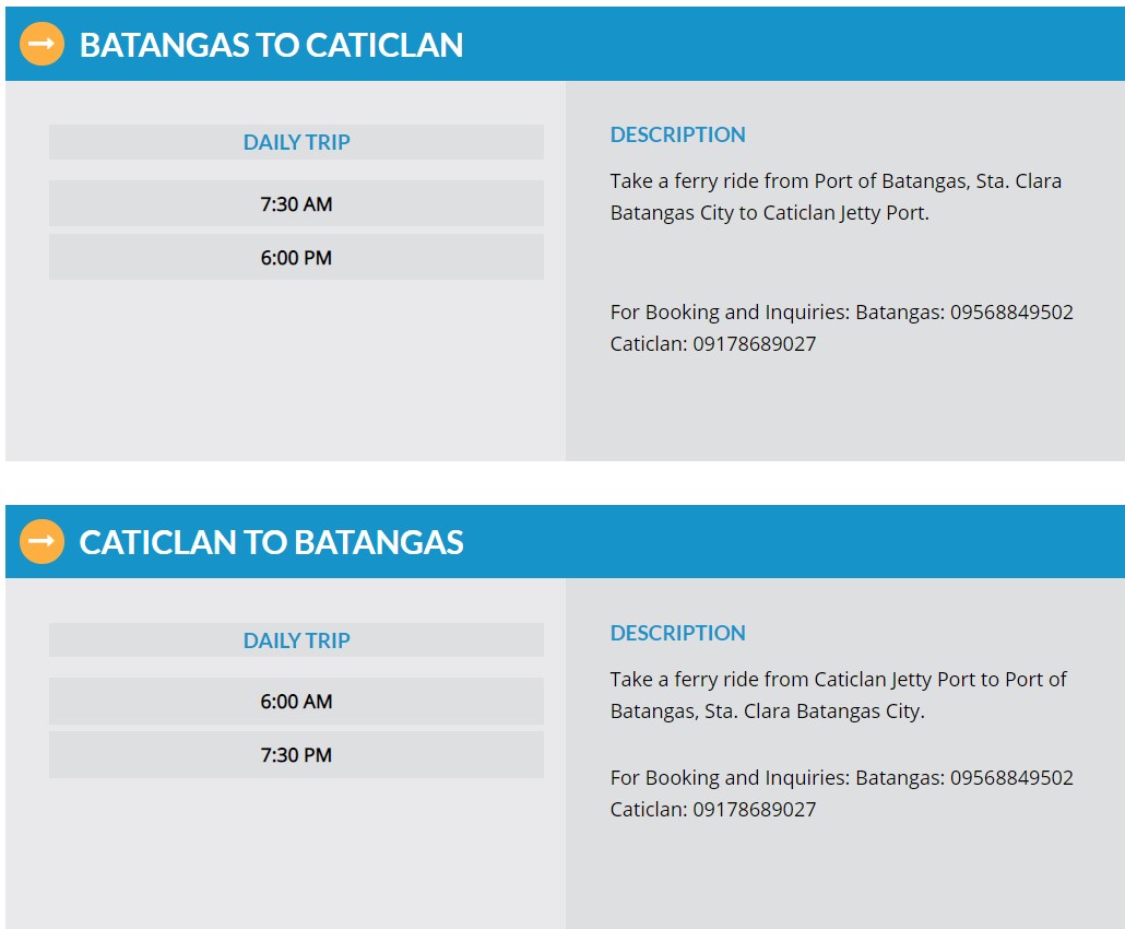 Batangas-Caticlan Ferry Schedule