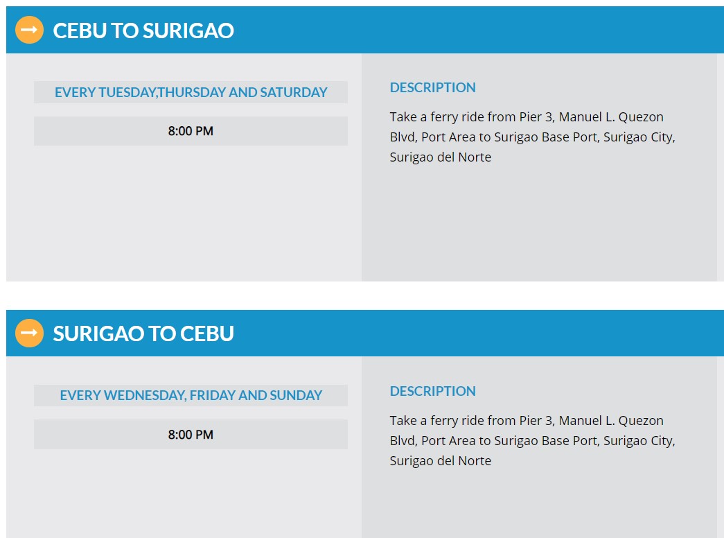 Starlite Ferries Cebu-Surigao Ferry Schedule
