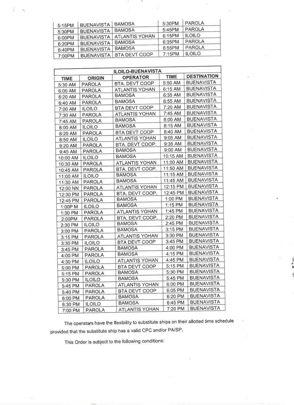 Iloilo-Buenavista Ferry Schedules