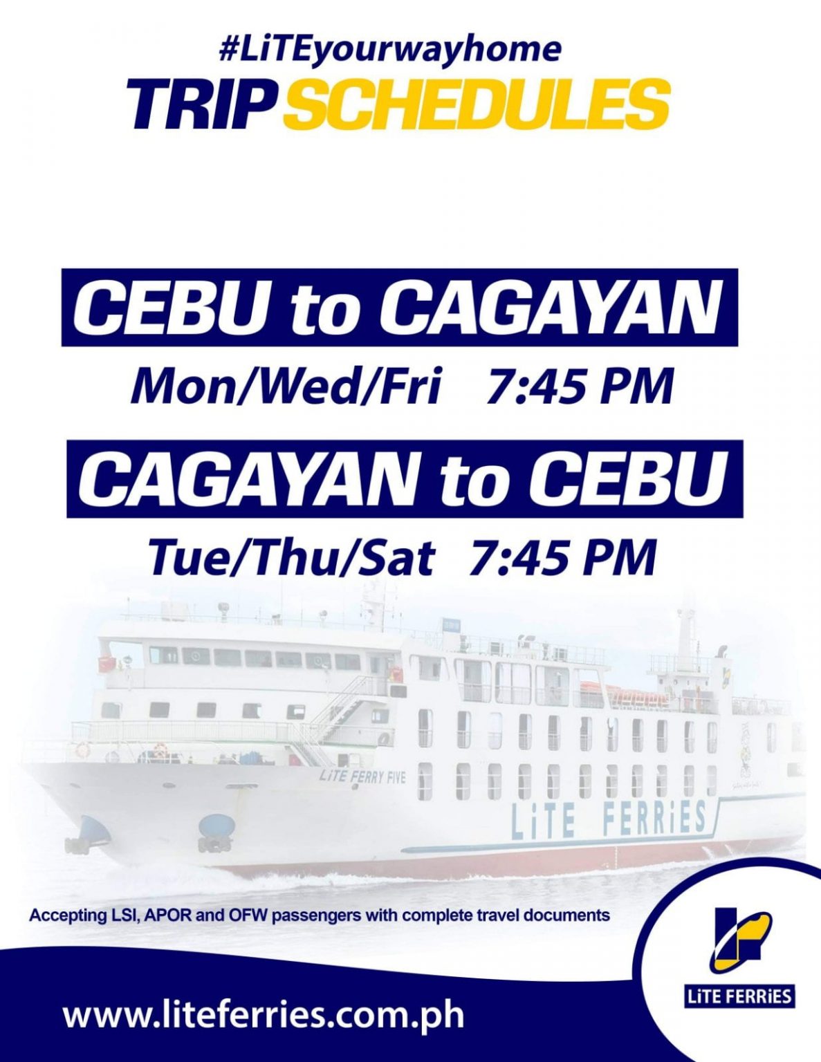 2020 Cebu to Cagayan de Oro and v.v. Lite Ferries Schedule & Fares