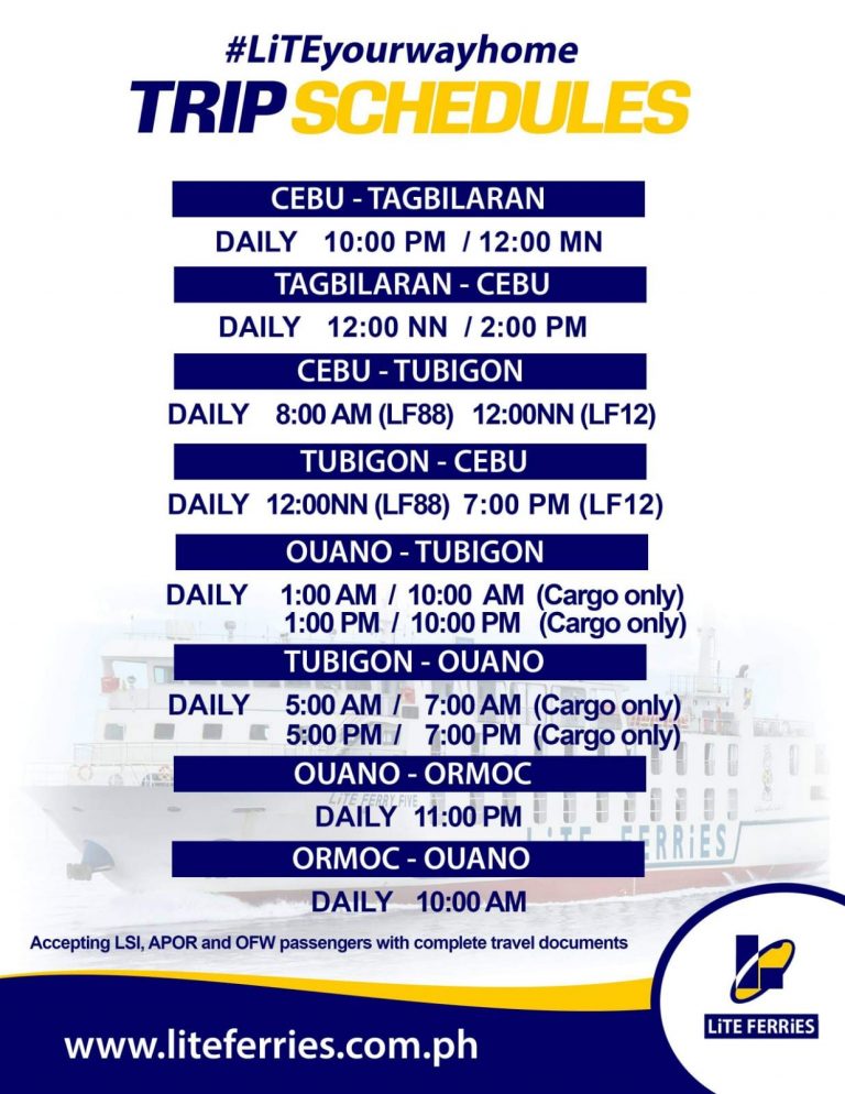 2020 Ormoc to Ouano and v.v. Lite Ferries Schedule & Fare Rates