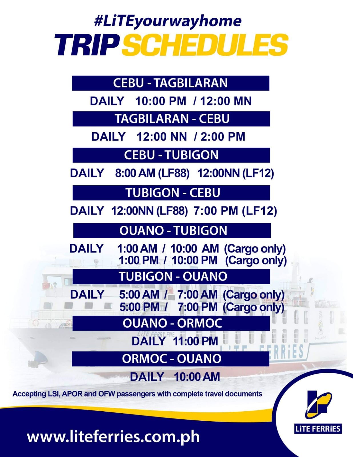 2020 Cebu To Tagbilaran And V v Lite Ferries Schedule Fares