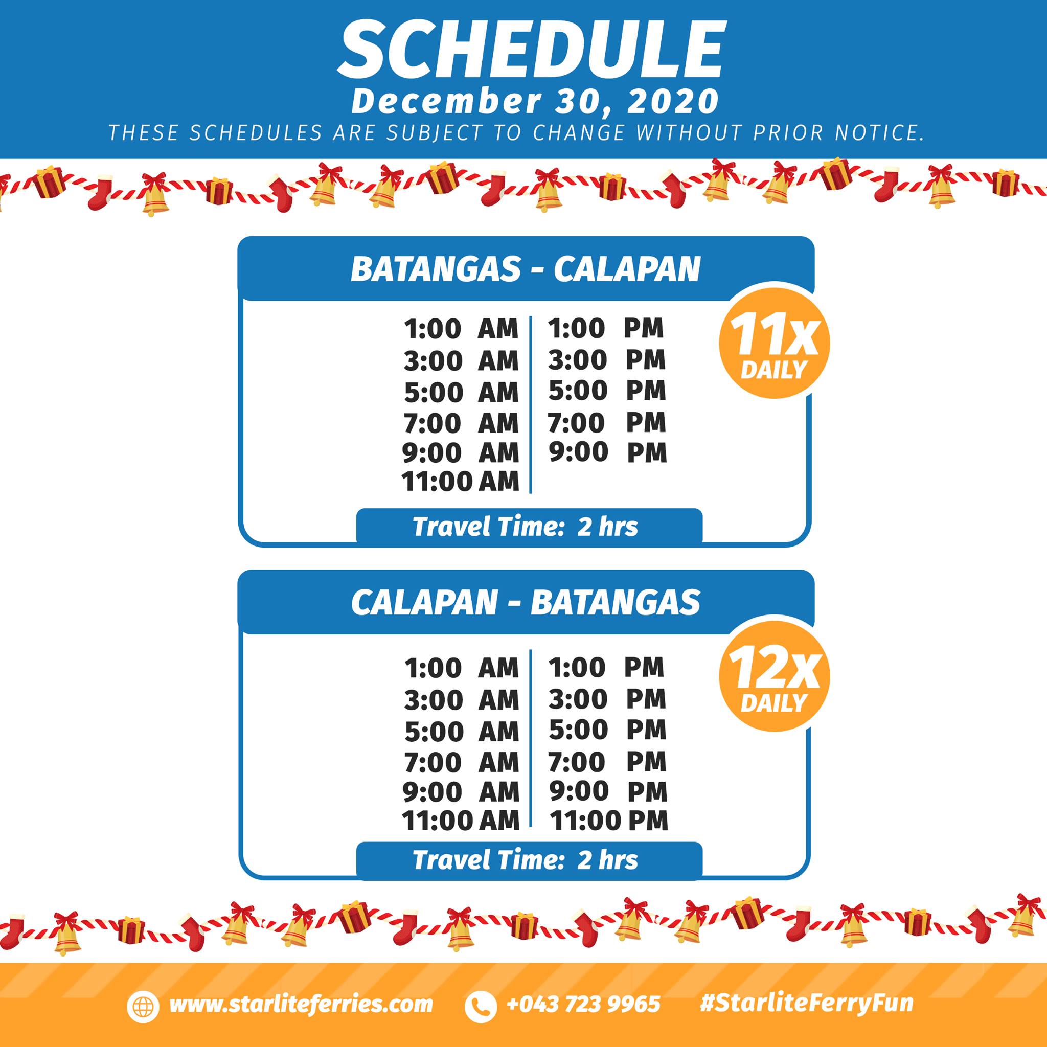 Batangas to Calapan and v.v. Starlite Ferries Schedule & Fare Rates