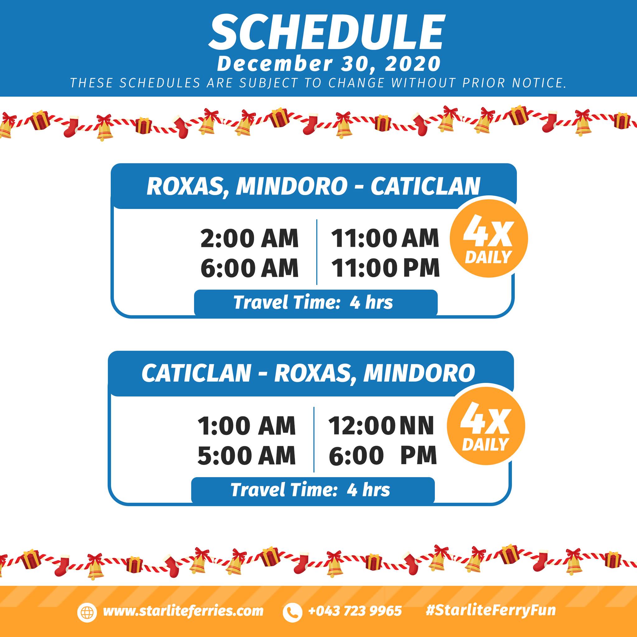 Starlite Ferries Roxas-Caticlan Ferry Schedule