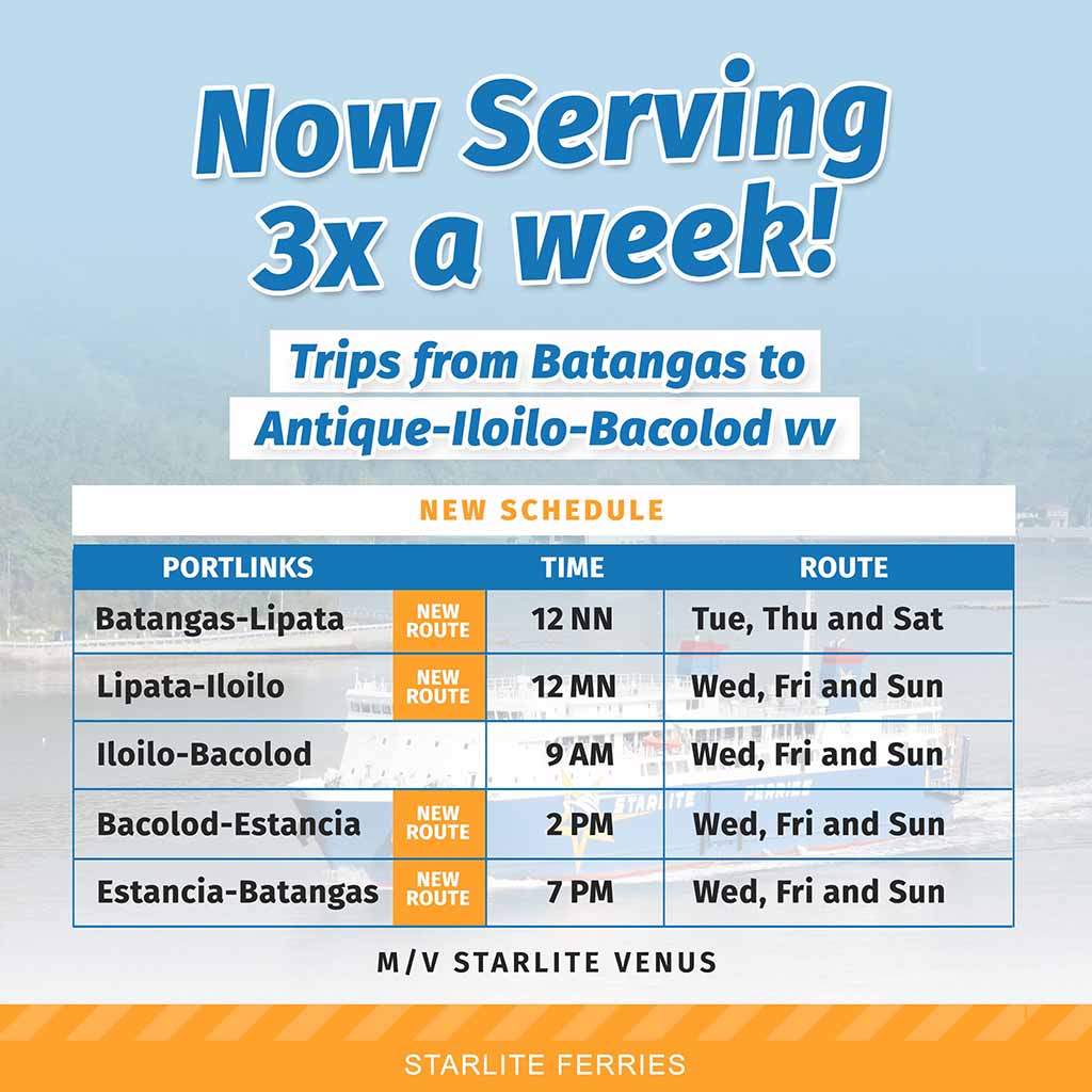 Starline Ferry Schedule 2022 Batangas To Bacolod And V.v.: Starlite Ferries Schedule (Via Antique-Iloilo)