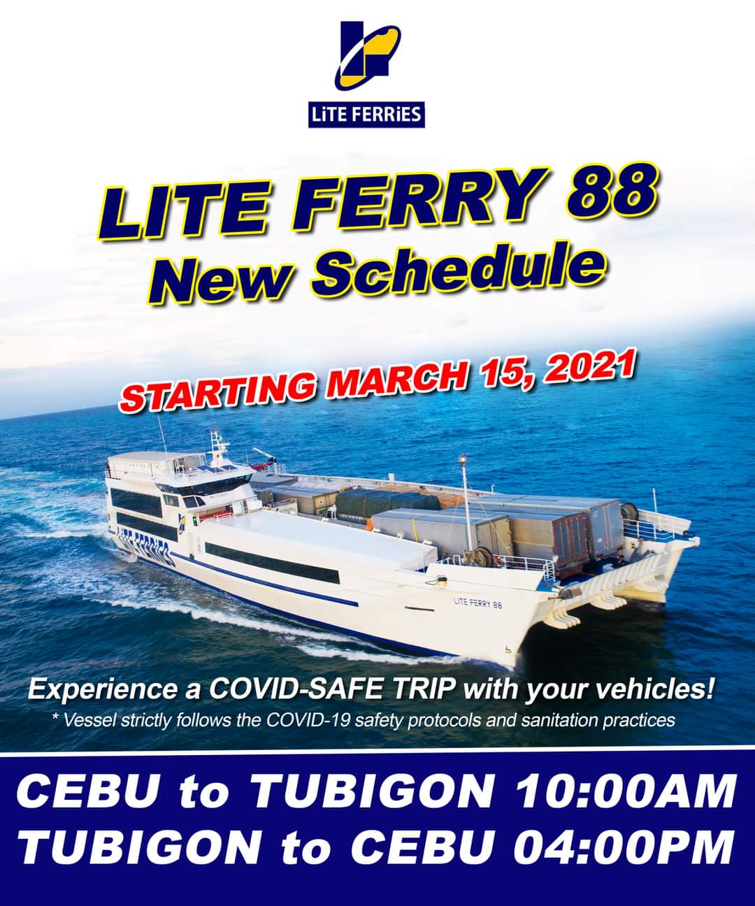 Cebu to Tubigon and v.v.: Lite Ferries Ferry Schedule & Fare Rates