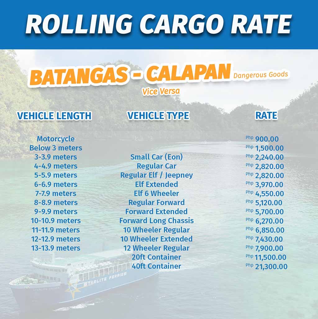 Batangas to Calapan and v.v. Starlite Ferries Schedule & Fare Rates